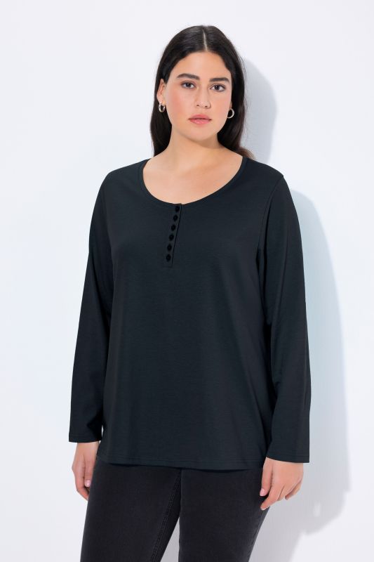 T-shirt manches longues et patte de boutonnage, collection Basic, coupe Regular Fit