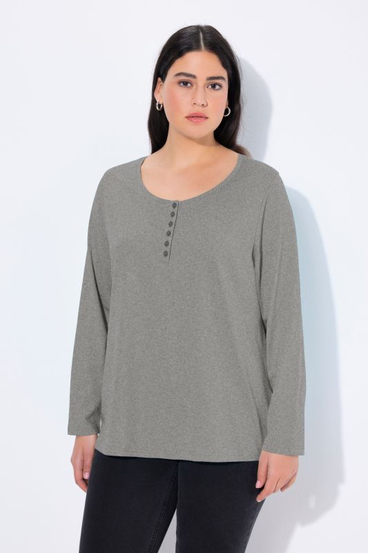 T-shirt manches longues et patte de boutonnage, collection Basic, coupe Regular Fit