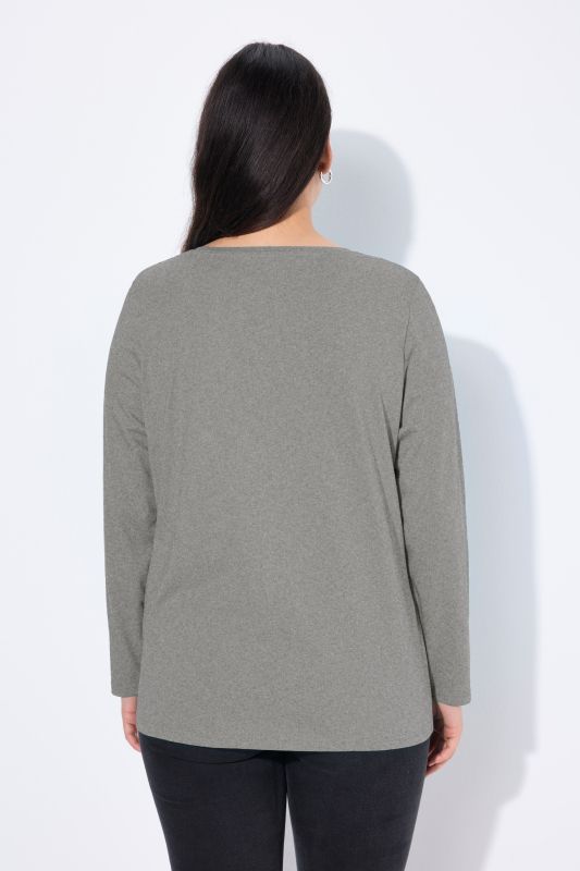 T-shirt manches longues et patte de boutonnage, collection Basic, coupe Regular Fit