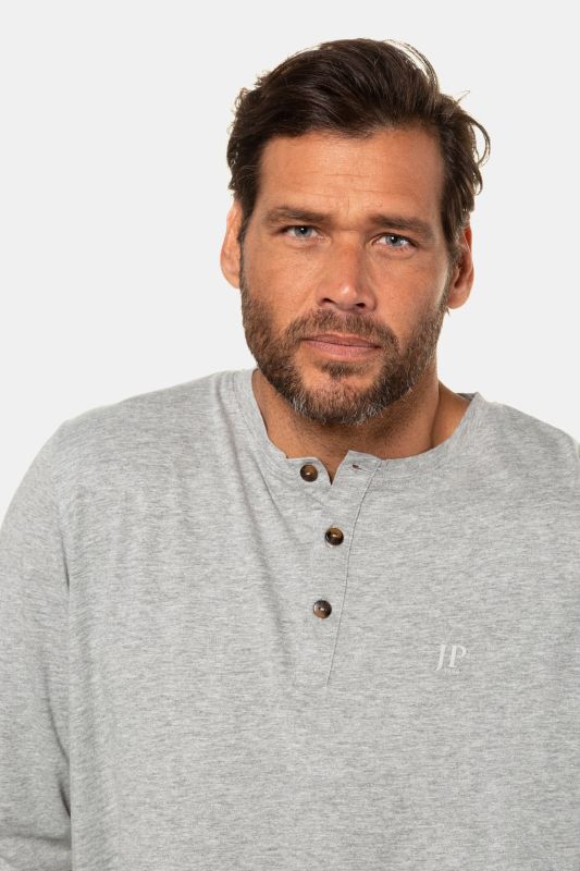 T-shirt Henley JP 1880, manches longues et patte de boutonnage, collection Basic - jusqu'au 8 XL