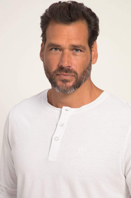 T-shirt Henley JP 1880, manches longues et patte de boutonnage, collection Basic - jusqu'au 8 XL
