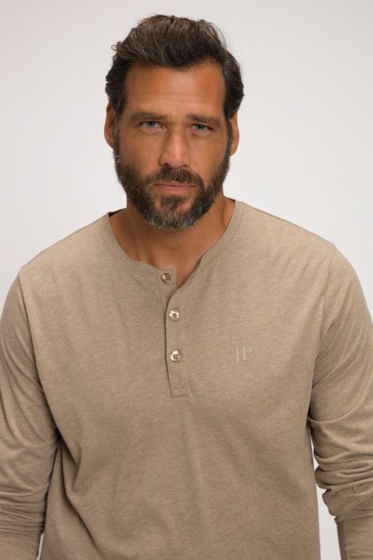T-shirt Henley JP 1880, manches longues et patte de boutonnage, collection Basic - jusqu'au 8 XL