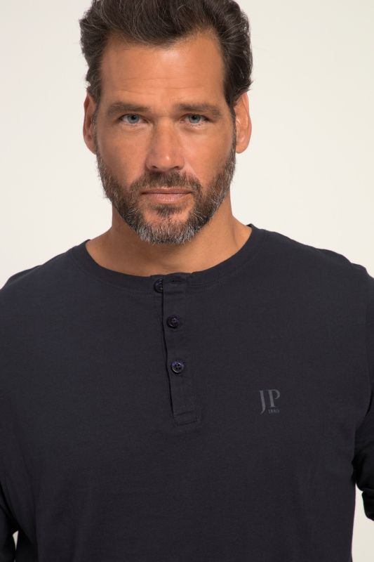 T-shirt Henley JP 1880, manches longues et patte de boutonnage, collection Basic - jusqu'au 8 XL