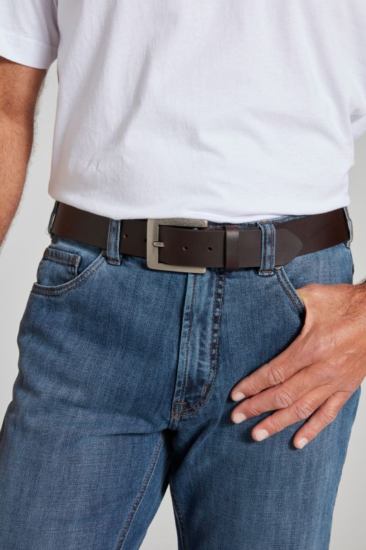 Ceinture en cuir pleine fleur, boucle métallique - jusqu'à 170&nbsp;cm
