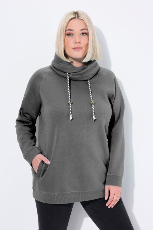Sweat-shirt à large col montant, poches et manches longues raglan