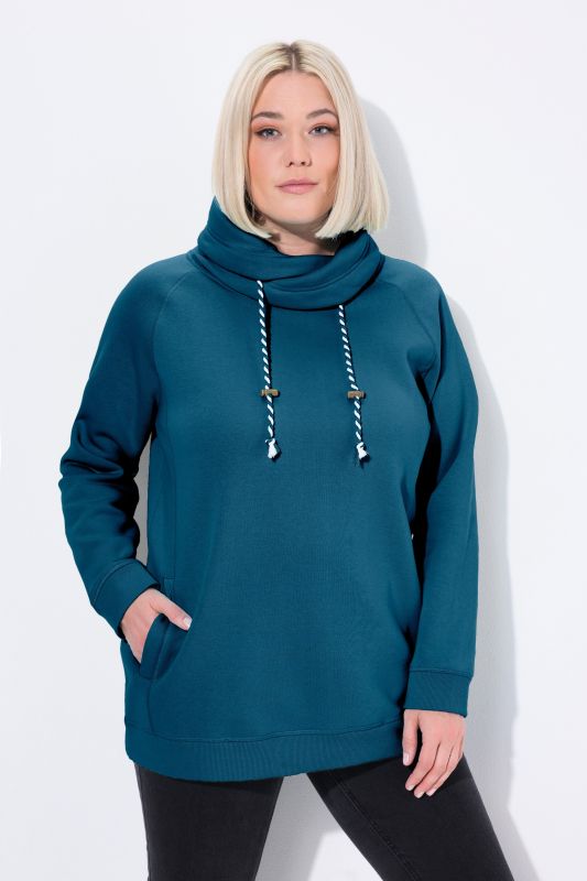 Sweat-shirt à large col montant, poches et manches longues raglan