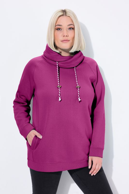 Sweat-shirt à large col montant, poches et manches longues raglan