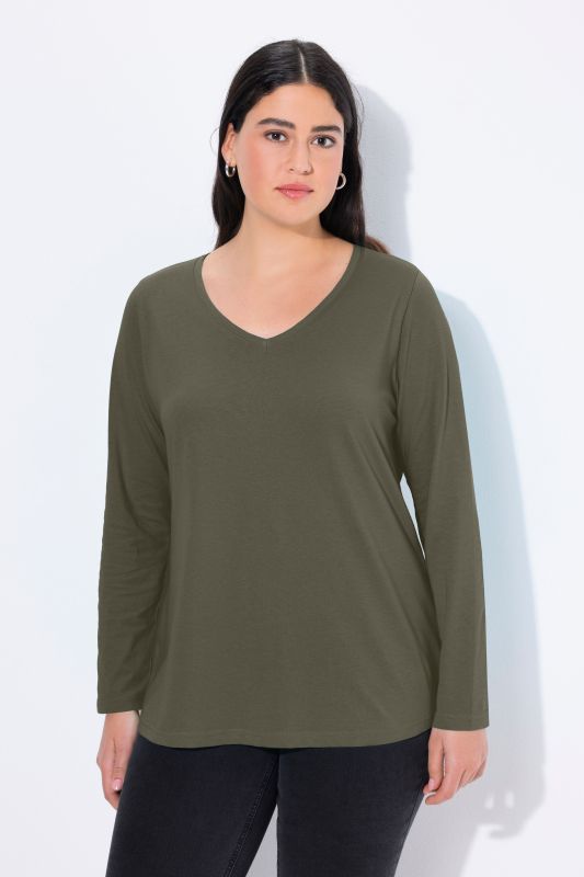 T-shirt Coupe Slim Fit, décolleté en V et manches longues