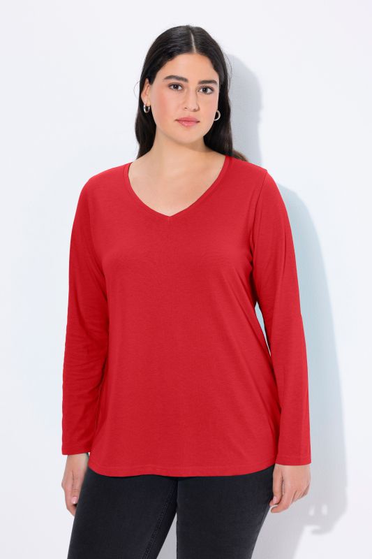 T-shirt Coupe Slim Fit, décolleté en V et manches longues