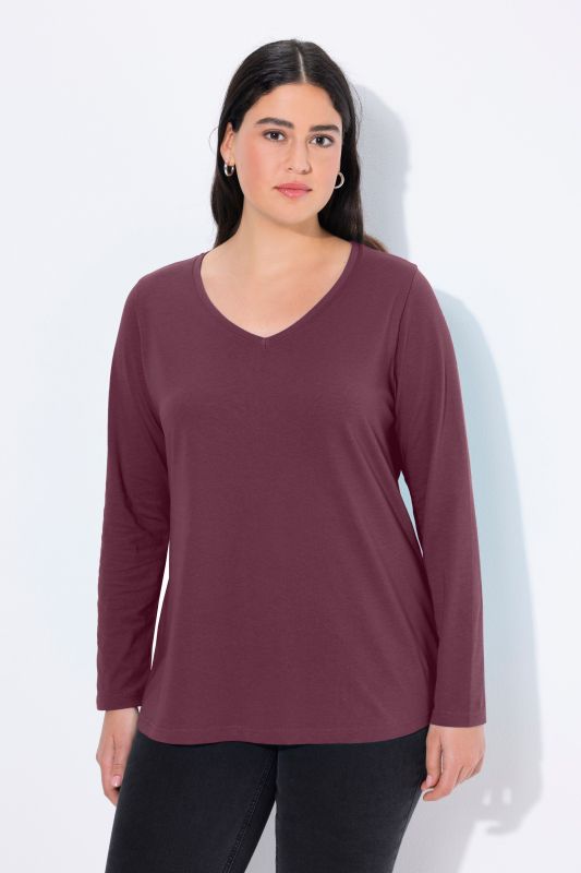 T-shirt Coupe Slim Fit, décolleté en V et manches longues