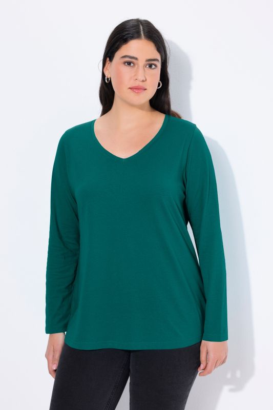 T-shirt Coupe Slim Fit, décolleté en V et manches longues
