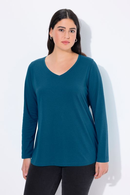 T-shirt Coupe Slim Fit, décolleté en V et manches longues