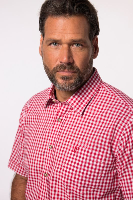 Chemise s'inspirant des tenues traditionnelles bavaroises, manches courtes et col Kent, coupe Modern Fit