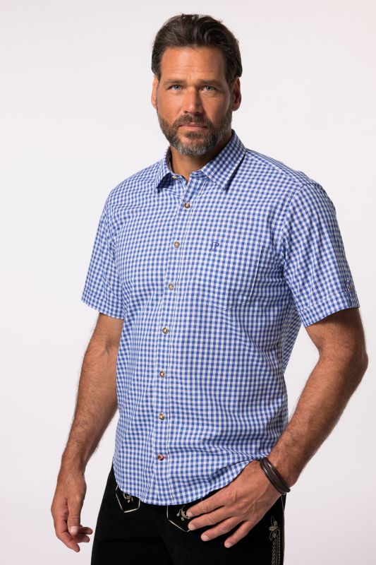 Chemise s'inspirant des tenues traditionnelles bavaroises, manches courtes et col Kent, coupe Modern Fit