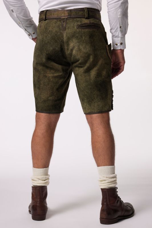 Pantalon en cuir de chèvre, s'inspirant des tenues traditionnelles bavaroises, avec broderies typiques - ceinture en cuir offerte