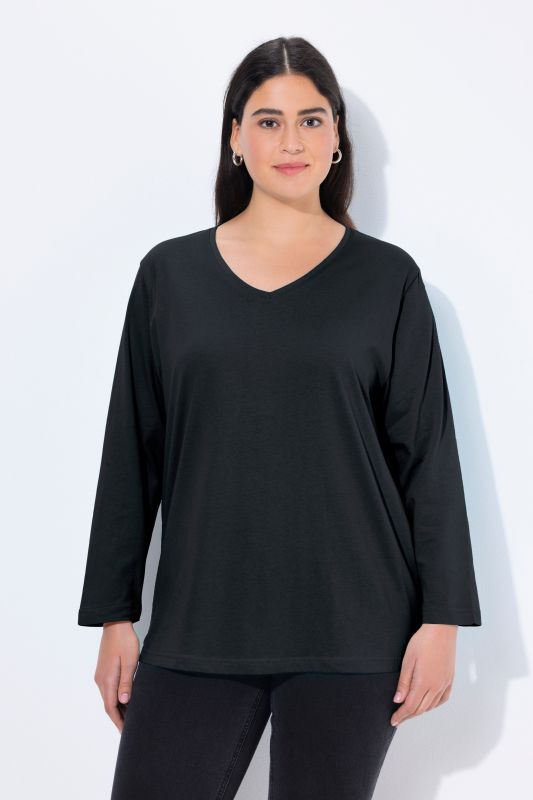 T-shirt coupe Relaxed Fit, décolleté en V et manches longues