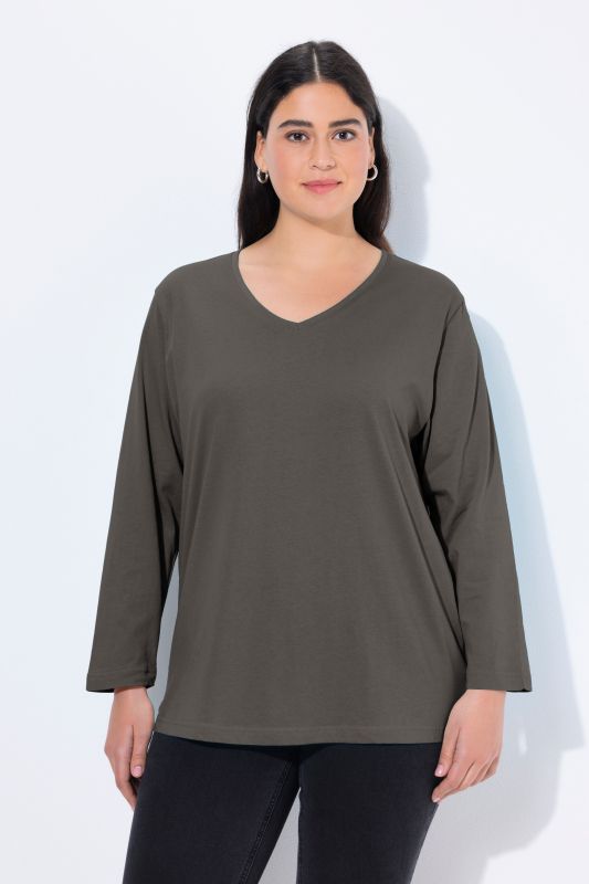 T-shirt coupe Relaxed Fit, décolleté en V et manches longues