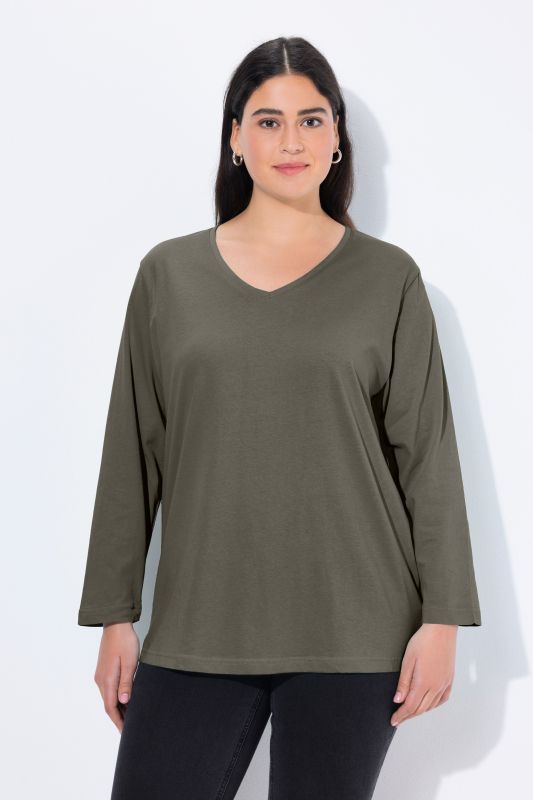 T-shirt coupe Relaxed Fit, décolleté en V et manches longues
