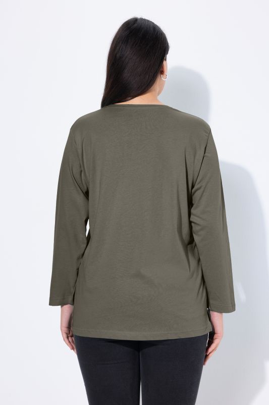 T-shirt coupe Relaxed Fit, décolleté en V et manches longues