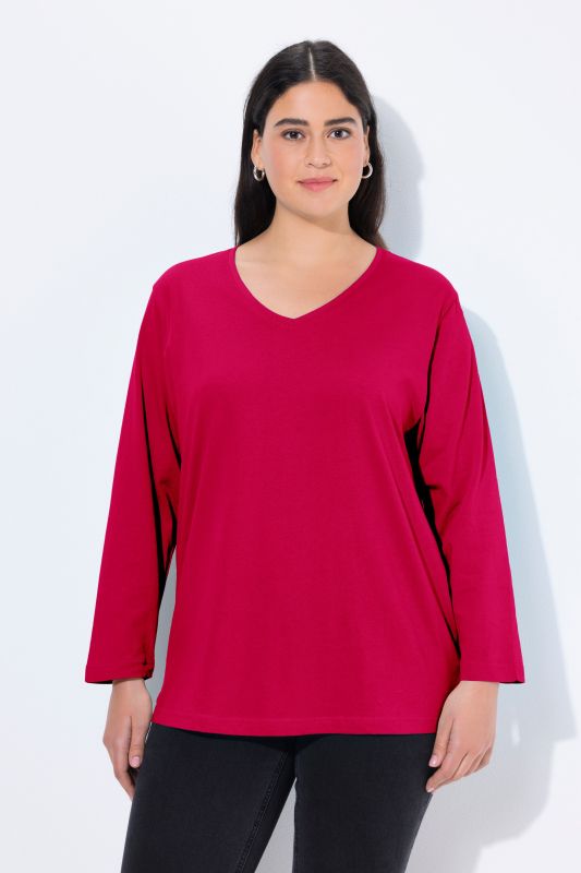 T-shirt coupe Relaxed Fit, décolleté en V et manches longues