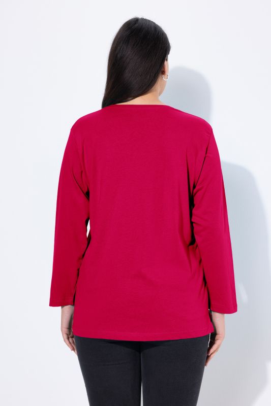 T-shirt coupe Relaxed Fit, décolleté en V et manches longues