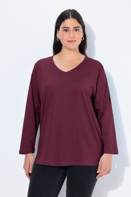 T-shirt coupe Relaxed Fit, décolleté en V et manches longues