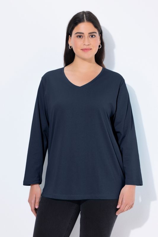 T-shirt coupe Relaxed Fit, décolleté en V et manches longues