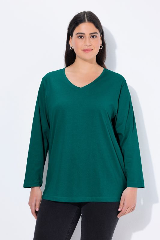 T-shirt coupe Relaxed Fit, décolleté en V et manches longues