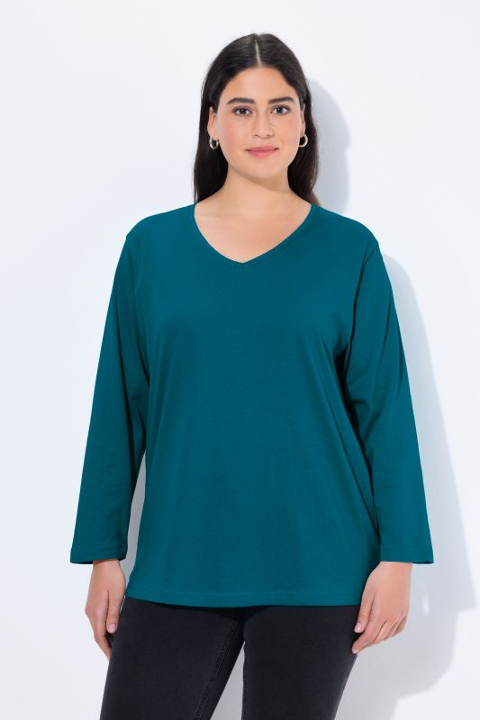T-shirt coupe Relaxed Fit, décolleté en V et manches longues