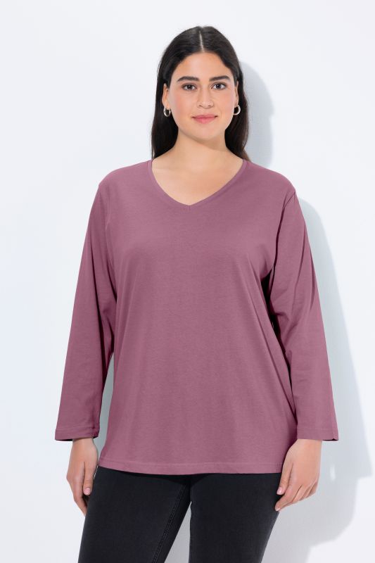 T-shirt coupe Relaxed Fit, décolleté en V et manches longues