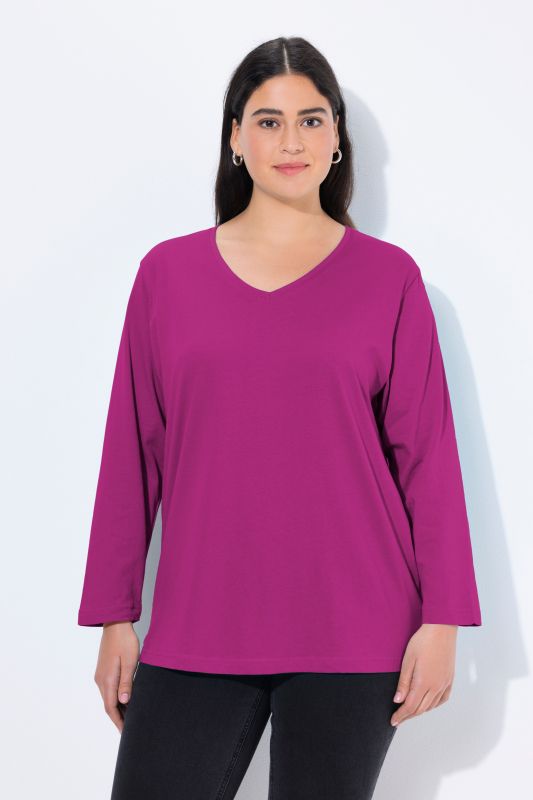T-shirt coupe Relaxed Fit, décolleté en V et manches longues