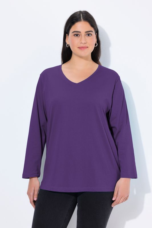 T-shirt coupe Relaxed Fit, décolleté en V et manches longues