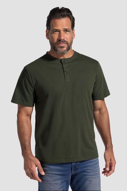 T-shirt Henley, collection Basic. Manches courtes et patte de boutonnage
