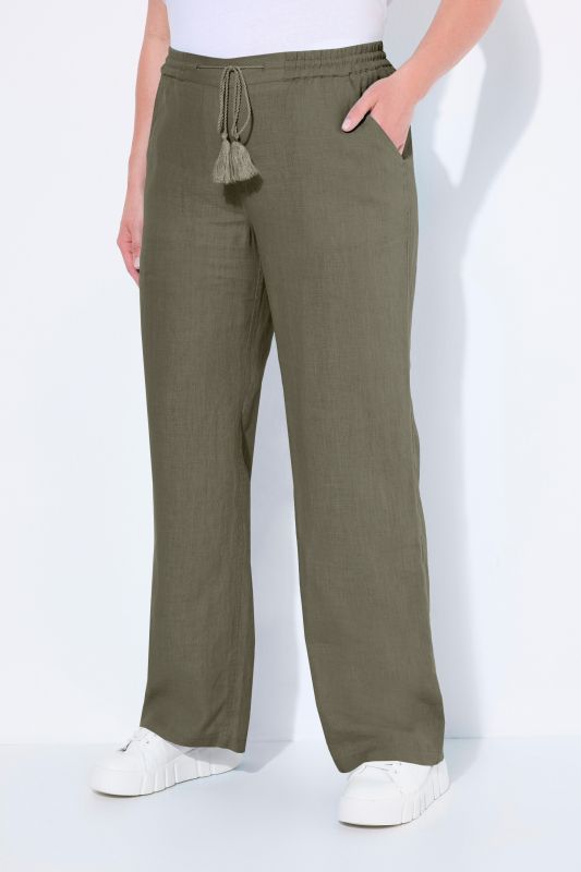 Pantalon en lin Mary. Taille élastique. Jambe droite et large
