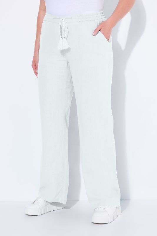 Pantalon en lin Mary. Taille élastique. Jambe droite et large