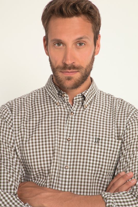 Chemise à carreaux traditionnelle JP 1880, manches longues et col à pointes boutonnées, coupe Modern Fit - jusqu'au 8 XL