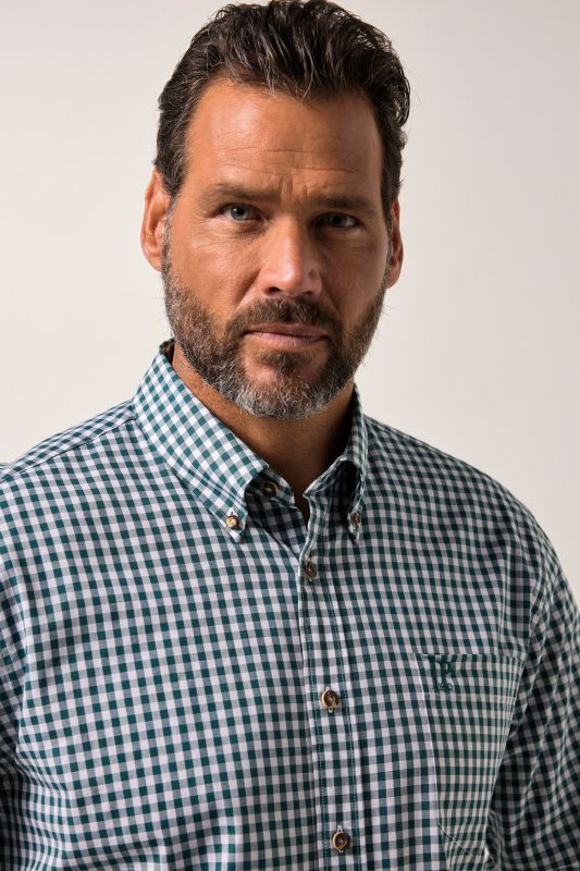 Chemise à carreaux traditionnelle JP 1880, manches longues et col à pointes boutonnées, coupe Modern Fit - jusqu'au 8 XL