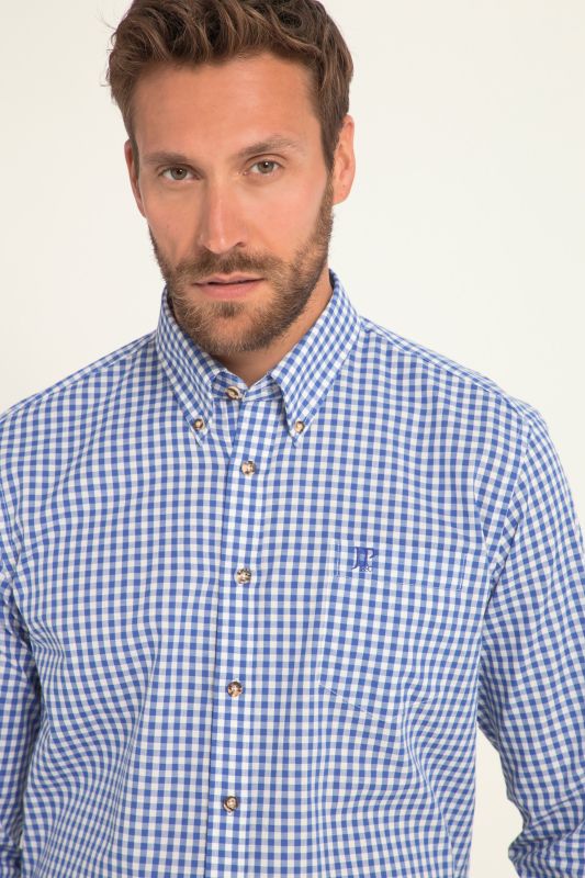 Chemise à carreaux traditionnelle JP 1880, manches longues et col à pointes boutonnées, coupe Modern Fit - jusqu'au 8 XL