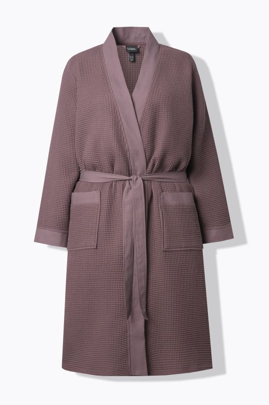 Peignoir, col châle, ceinture, tissu gaufré, manches longues