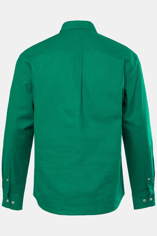Chemise en lin mélangé. Manches longues et col à pointes boutonnées - coupe Modern Fit