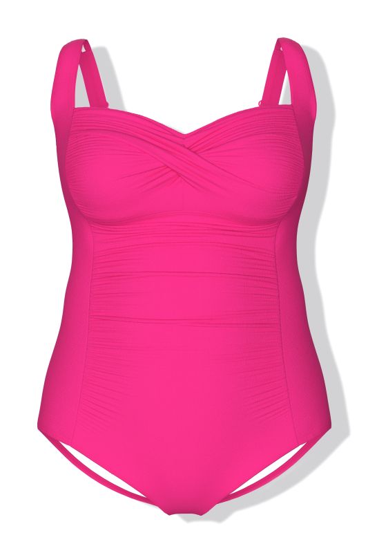 Maillot de bain à bonnets souples. Joli drapé sur la poitrine. Matière finement texturée