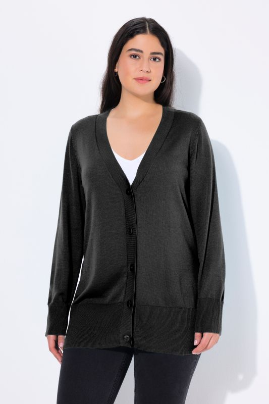 Cardigan en maille fine, encolure en V et patte de boutonnage