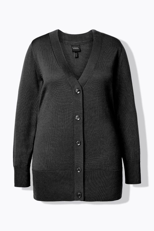 Cardigan en maille fine, encolure en V et patte de boutonnage