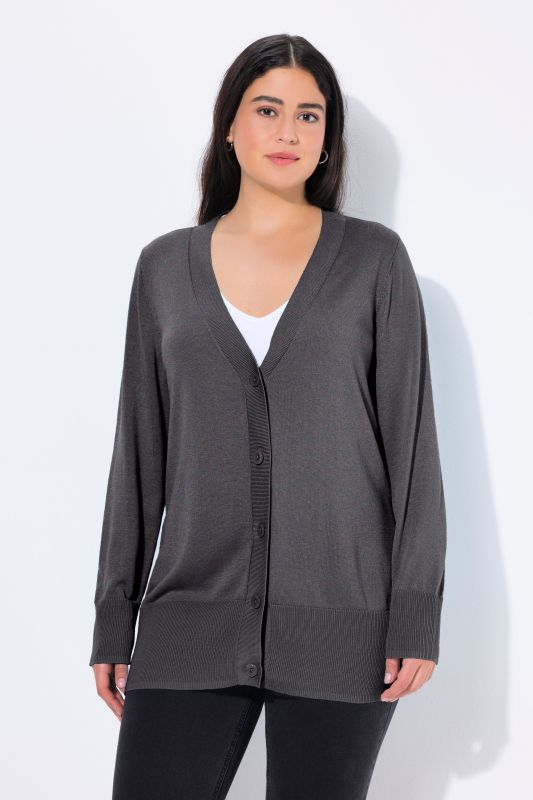 Cardigan en maille fine, encolure en V et patte de boutonnage