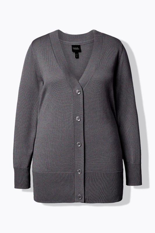 Cardigan en maille fine, encolure en V et patte de boutonnage