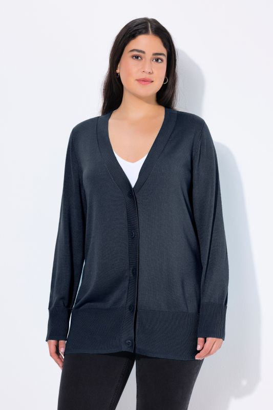 Cardigan en maille fine, encolure en V et patte de boutonnage