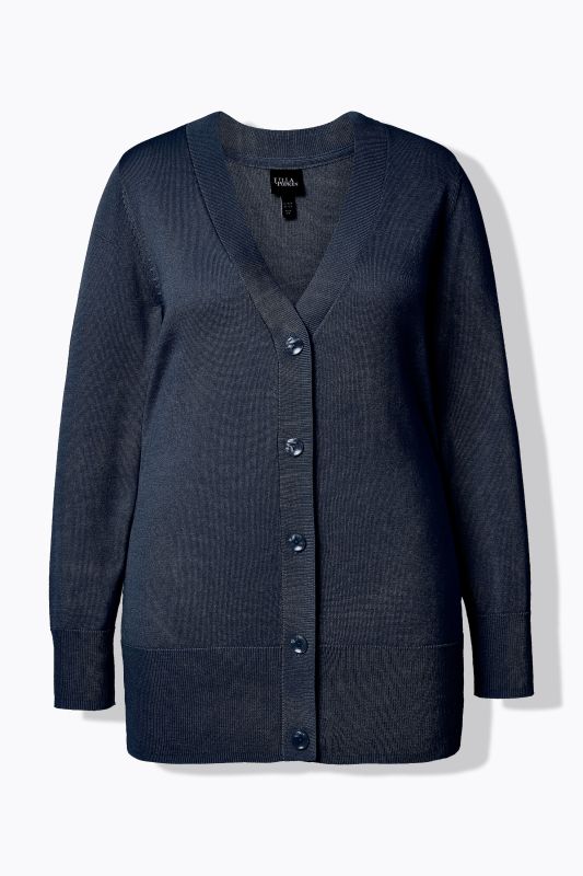Cardigan en maille fine, encolure en V et patte de boutonnage