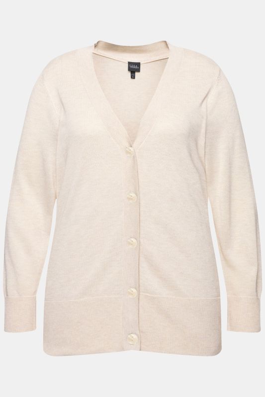 Cardigan en maille fine, encolure en V et patte de boutonnage