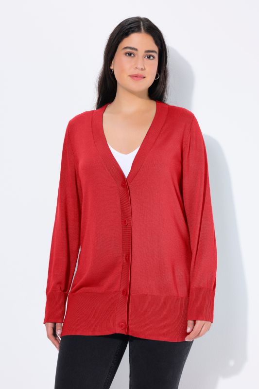 Cardigan en maille fine, encolure en V et patte de boutonnage