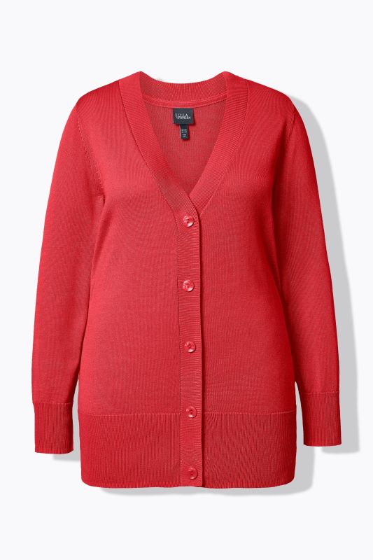 Cardigan en maille fine, encolure en V et patte de boutonnage